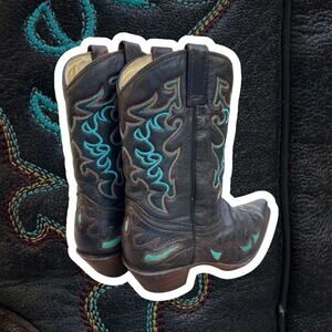 Brown and turquoise cowboy boots